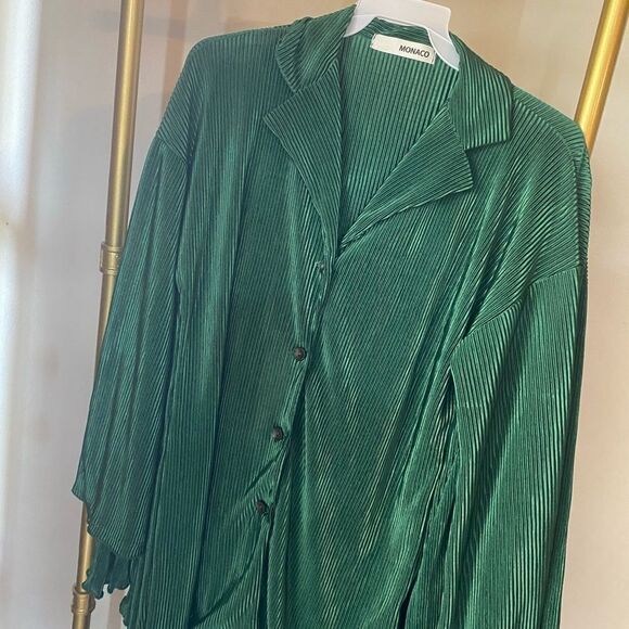 MONACO Suit Women Green 2 Pieces Shirt and pants set Sz L very comfortable NEW - Picture 9 of 16